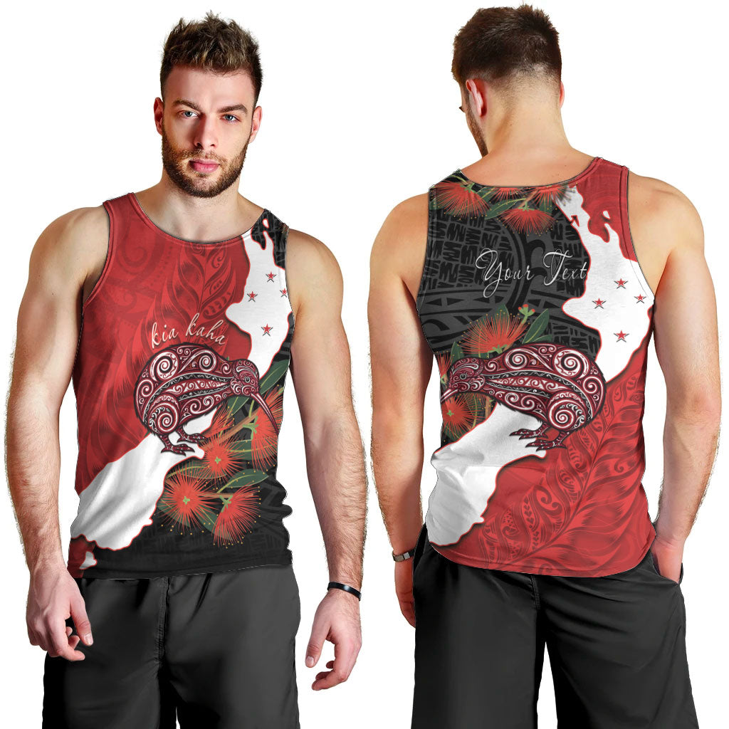 Kiwi New Zealand Personalised Men Tank Top NZ Map Pohutukawa Fern Maori Pattern LT22 - Polynesian Pride