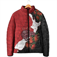Kiwi New Zealand Personalised Padded Jacket NZ Map Pohutukawa Fern Maori Pattern