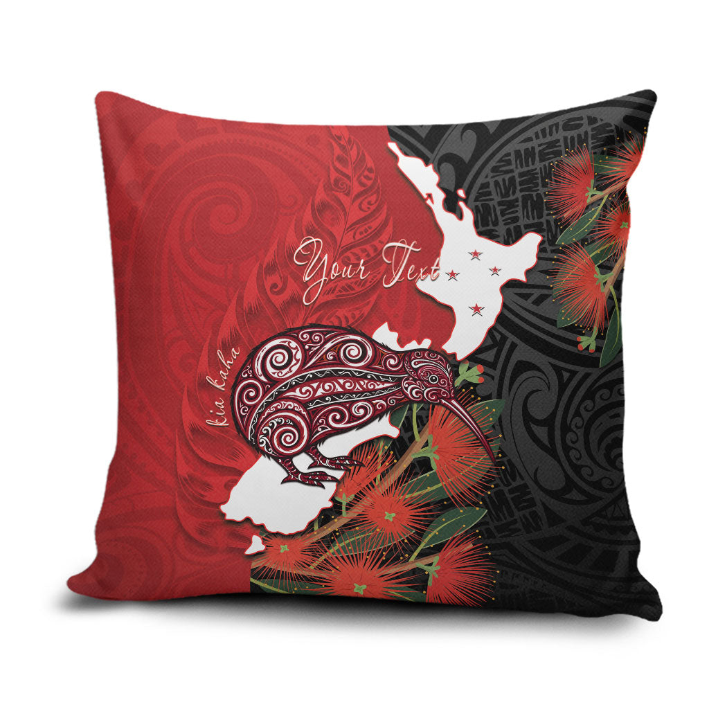 Kiwi New Zealand Personalised Pillow Cover NZ Map Pohutukawa Fern Maori Pattern LT22 Red - Polynesian Pride
