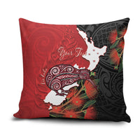 Kiwi New Zealand Personalised Pillow Cover NZ Map Pohutukawa Fern Maori Pattern LT22 Red - Polynesian Pride