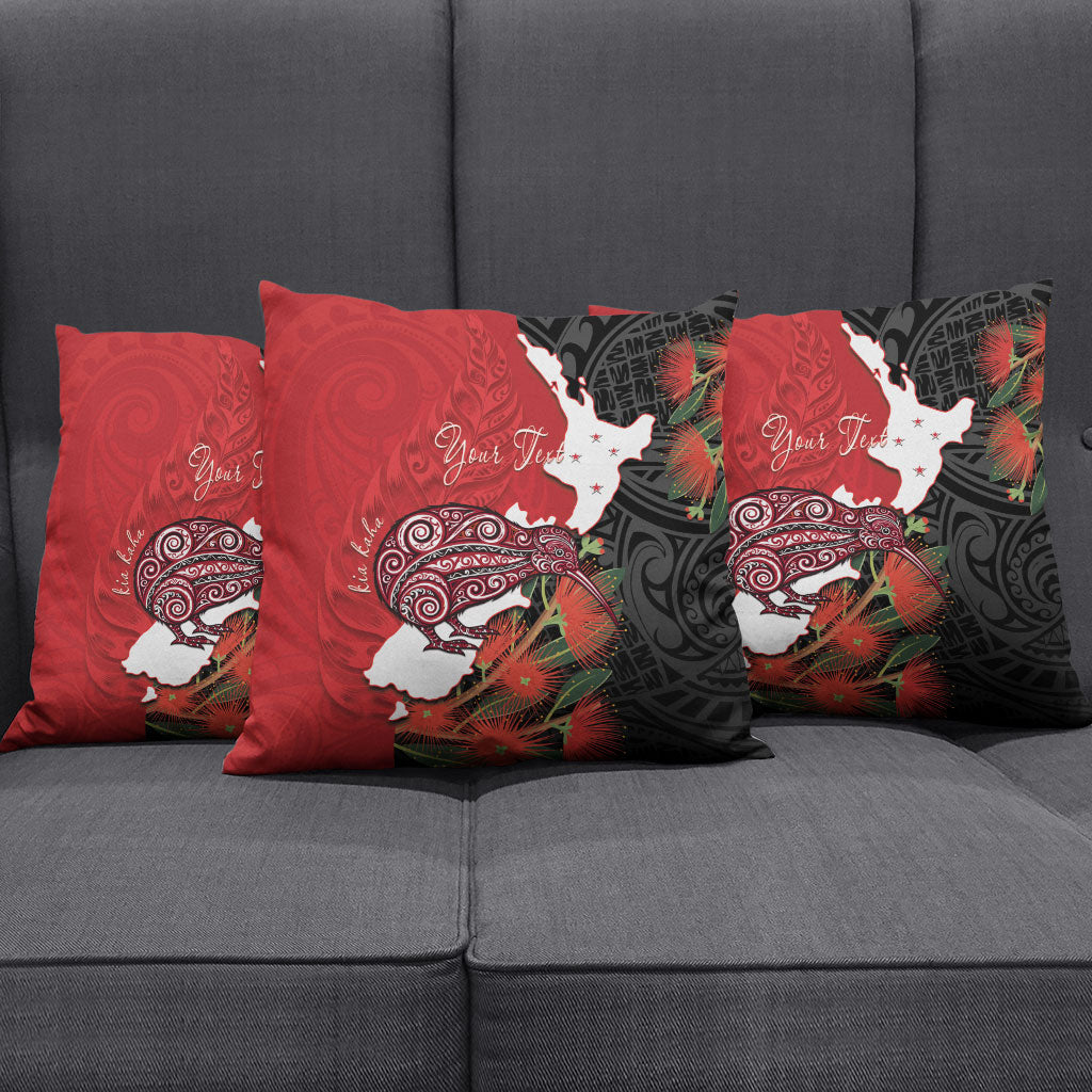 Kiwi New Zealand Personalised Pillow Cover NZ Map Pohutukawa Fern Maori Pattern LT22 - Polynesian Pride