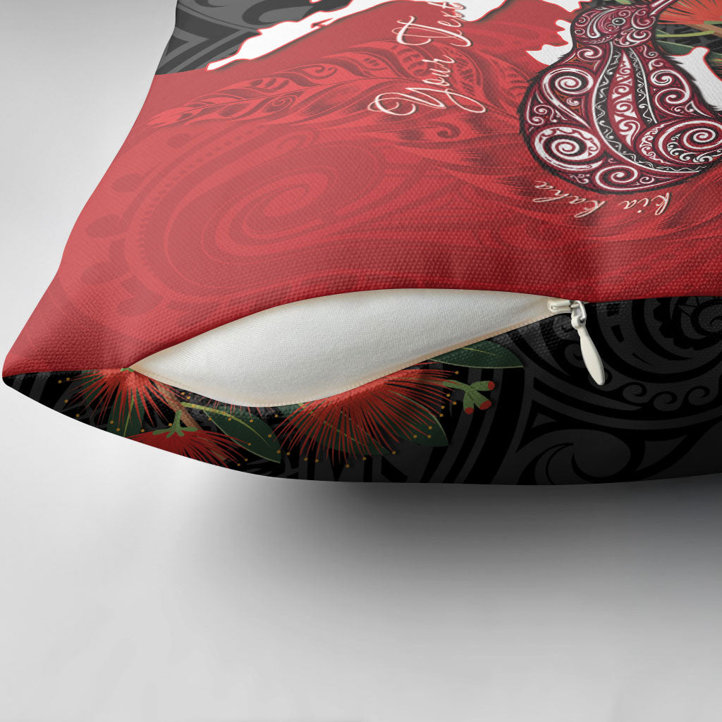 Kiwi New Zealand Personalised Pillow Cover NZ Map Pohutukawa Fern Maori Pattern LT22 - Polynesian Pride
