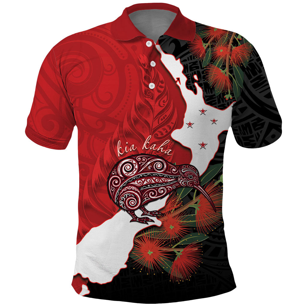 Kiwi New Zealand Personalised Polo Shirt NZ Map Pohutukawa Fern Maori Pattern