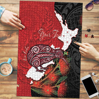 Kiwi New Zealand Personalised Puzzle NZ Map Pohutukawa Fern Maori Pattern LT22 Red - Polynesian Pride