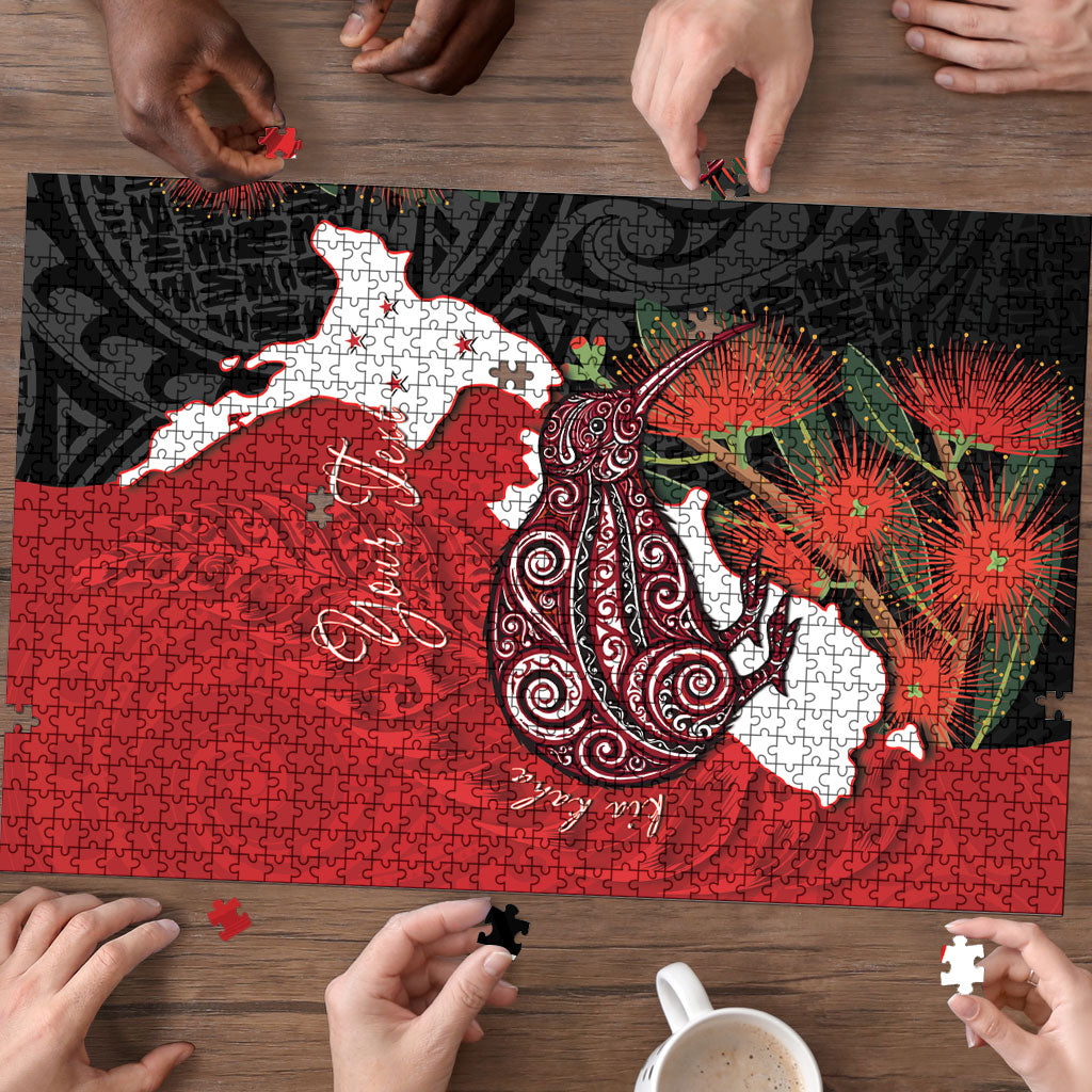 Kiwi New Zealand Personalised Puzzle NZ Map Pohutukawa Fern Maori Pattern LT22 - Polynesian Pride