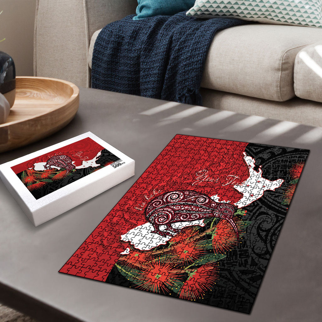 Kiwi New Zealand Personalised Puzzle NZ Map Pohutukawa Fern Maori Pattern LT22 - Polynesian Pride