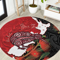 Kiwi New Zealand Personalised Round Carpet NZ Map Pohutukawa Fern Maori Pattern LT22 Red - Polynesian Pride