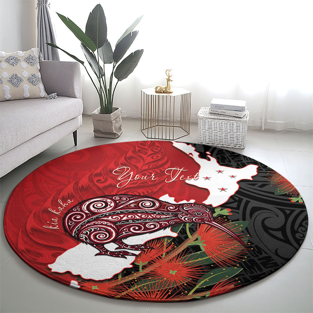 Kiwi New Zealand Personalised Round Carpet NZ Map Pohutukawa Fern Maori Pattern LT22 - Polynesian Pride