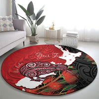 Kiwi New Zealand Personalised Round Carpet NZ Map Pohutukawa Fern Maori Pattern LT22 - Polynesian Pride