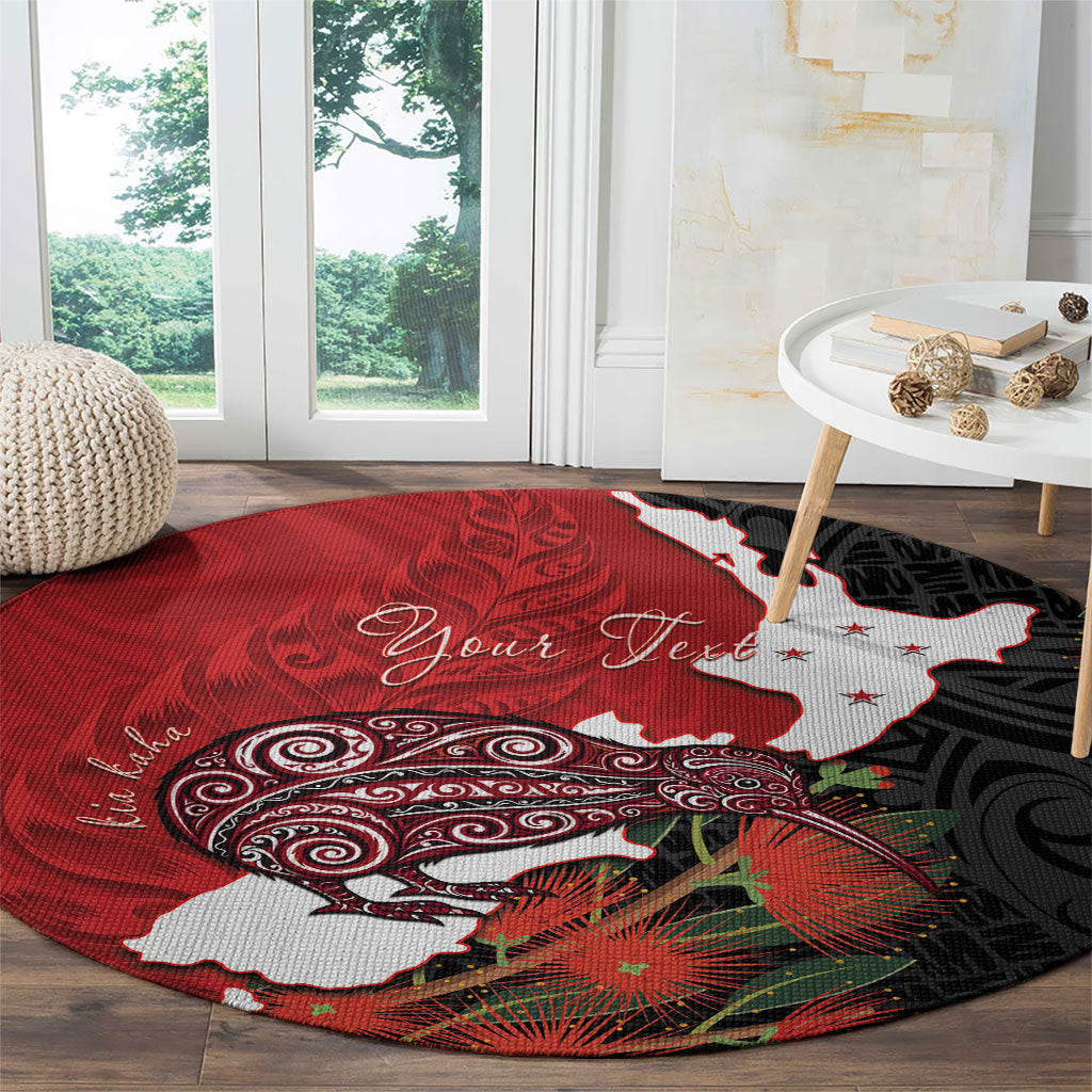 Kiwi New Zealand Personalised Round Carpet NZ Map Pohutukawa Fern Maori Pattern LT22 - Polynesian Pride