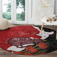 Kiwi New Zealand Personalised Round Carpet NZ Map Pohutukawa Fern Maori Pattern LT22 - Polynesian Pride