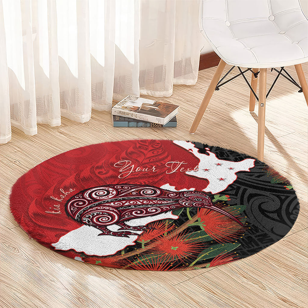 Kiwi New Zealand Personalised Round Carpet NZ Map Pohutukawa Fern Maori Pattern LT22 - Polynesian Pride