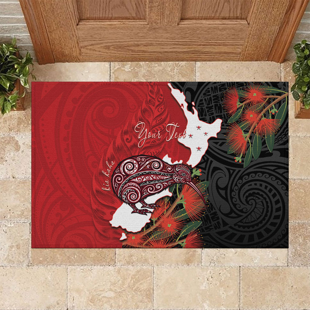 Kiwi New Zealand Personalised Rubber Doormat NZ Map Pohutukawa Fern Maori Pattern LT22 Red - Polynesian Pride