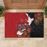 Kiwi New Zealand Personalised Rubber Doormat NZ Map Pohutukawa Fern Maori Pattern LT22 Red - Polynesian Pride