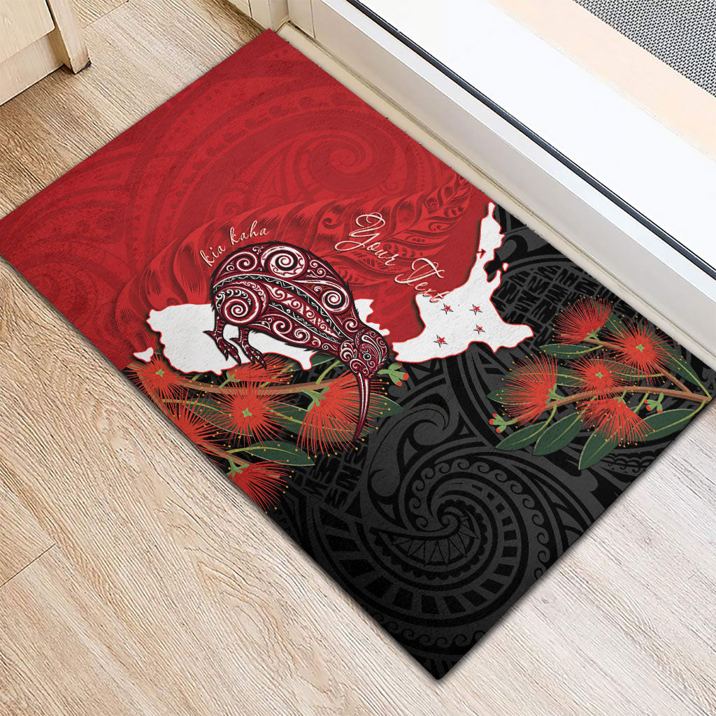 Kiwi New Zealand Personalised Rubber Doormat NZ Map Pohutukawa Fern Maori Pattern LT22 - Polynesian Pride