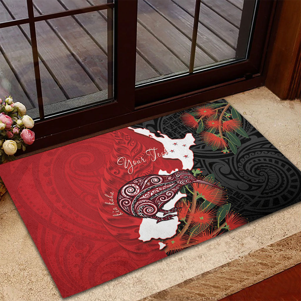 Kiwi New Zealand Personalised Rubber Doormat NZ Map Pohutukawa Fern Maori Pattern LT22 - Polynesian Pride