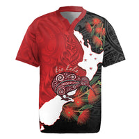 Kiwi New Zealand Personalised Rugby Jersey NZ Map Pohutukawa Fern Maori Pattern LT22 Red - Polynesian Pride