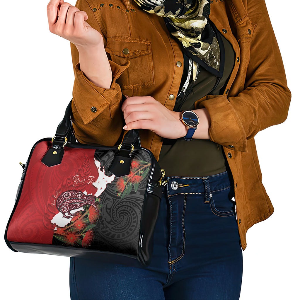 Kiwi New Zealand Personalised Shoulder Handbag NZ Map Pohutukawa Fern Maori Pattern LT22 - Polynesian Pride