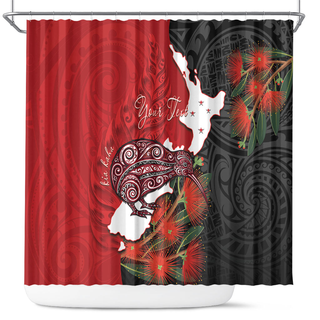 Kiwi New Zealand Personalised Shower Curtain NZ Map Pohutukawa Fern Maori Pattern LT22 Red - Polynesian Pride