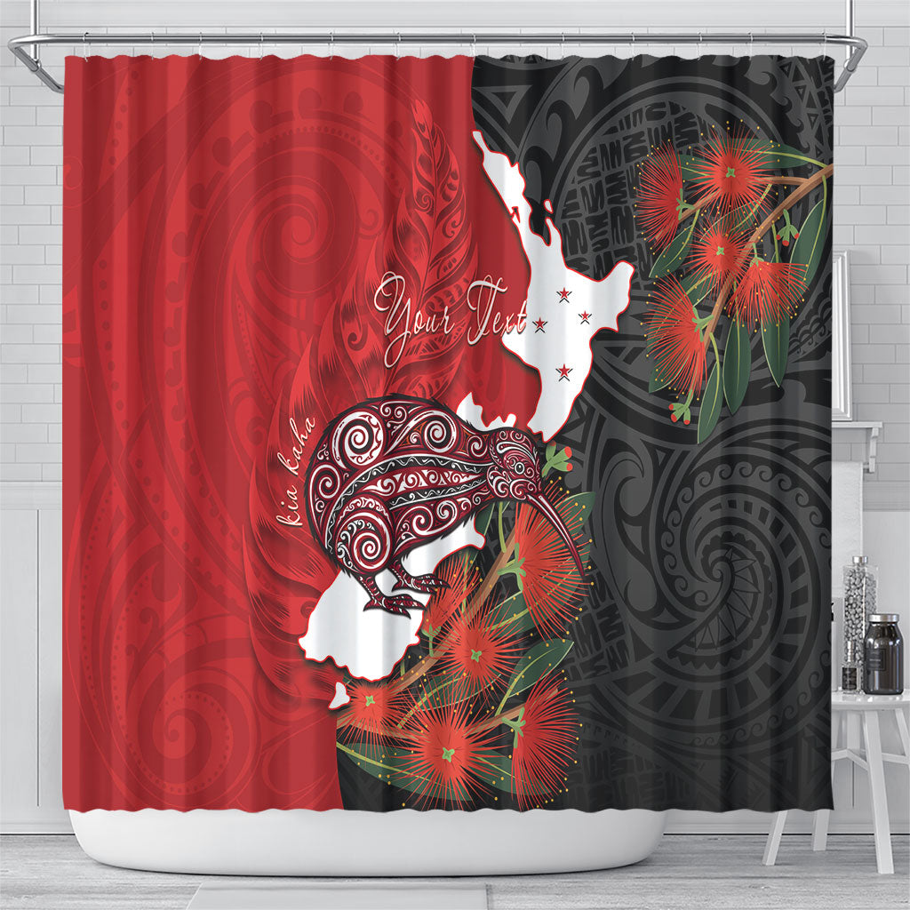 Kiwi New Zealand Personalised Shower Curtain NZ Map Pohutukawa Fern Maori Pattern LT22 - Polynesian Pride