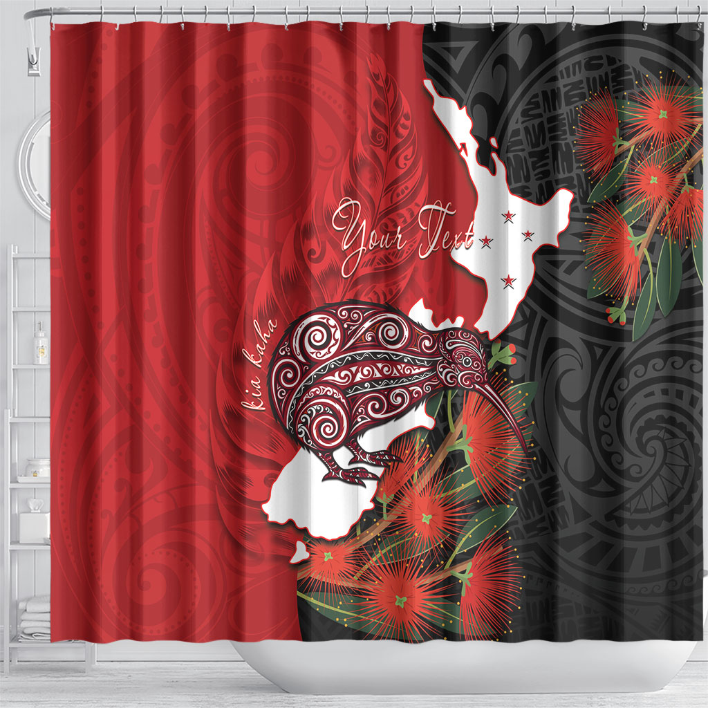 Kiwi New Zealand Personalised Shower Curtain NZ Map Pohutukawa Fern Maori Pattern LT22 - Polynesian Pride