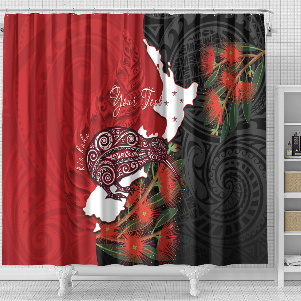 Kiwi New Zealand Personalised Shower Curtain NZ Map Pohutukawa Fern Maori Pattern LT22 - Polynesian Pride