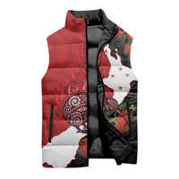 Kiwi New Zealand Personalised Sleeveless Puffer Jacket NZ Map Pohutukawa Fern Maori Pattern LT22 - Polynesian Pride