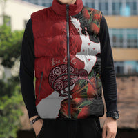 Kiwi New Zealand Personalised Sleeveless Puffer Jacket NZ Map Pohutukawa Fern Maori Pattern LT22 - Polynesian Pride