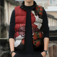 Kiwi New Zealand Personalised Sleeveless Puffer Jacket NZ Map Pohutukawa Fern Maori Pattern LT22 - Polynesian Pride