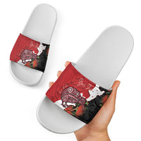 Kiwi New Zealand Personalised Slide Sandals NZ Map Pohutukawa Fern Maori Pattern LT22 - Polynesian Pride