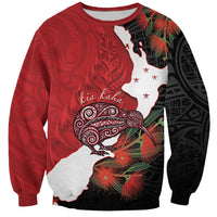 Kiwi New Zealand Personalised Sweatshirt NZ Map Pohutukawa Fern Maori Pattern LT22 Unisex Red - Polynesian Pride