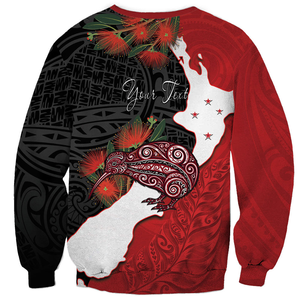 Kiwi New Zealand Personalised Sweatshirt NZ Map Pohutukawa Fern Maori Pattern LT22 - Polynesian Pride
