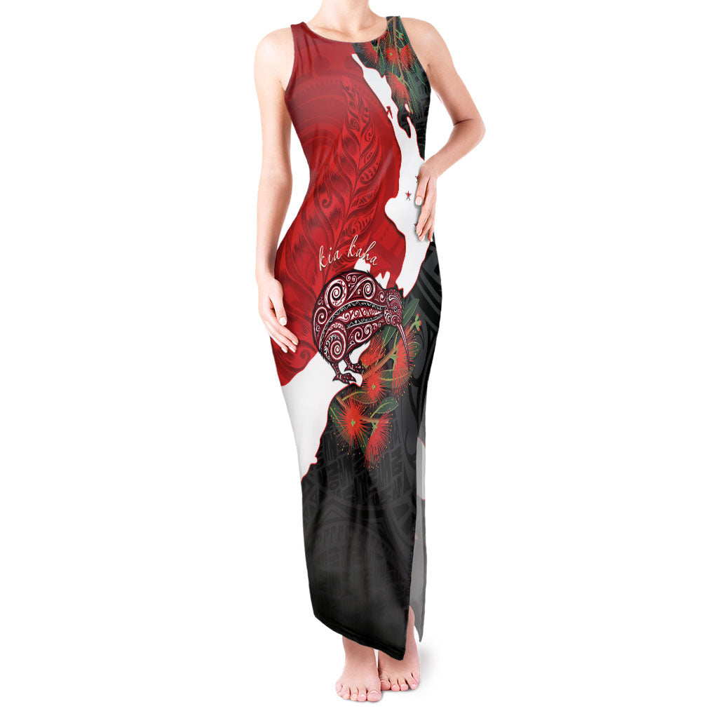 Kiwi New Zealand Personalised Tank Maxi Dress NZ Map Pohutukawa Fern Maori Pattern LT22 Women Red - Polynesian Pride