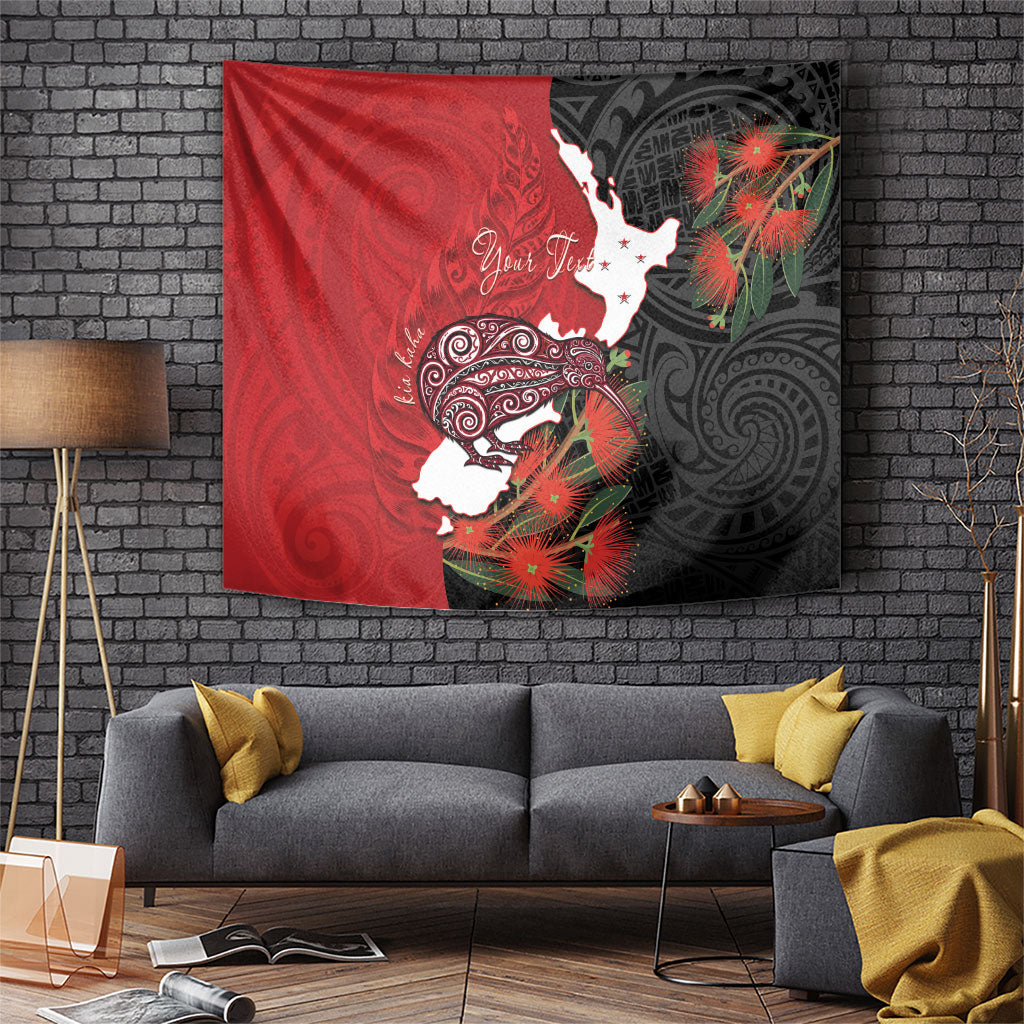 Kiwi New Zealand Personalised Tapestry NZ Map Pohutukawa Fern Maori Pattern