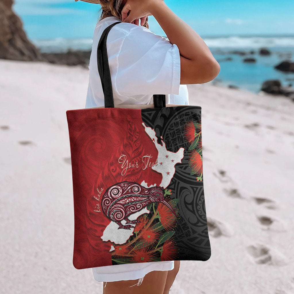 Kiwi New Zealand Personalised Tote Bag NZ Map Pohutukawa Fern Maori Pattern LT22 - Polynesian Pride
