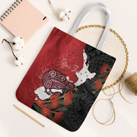 Kiwi New Zealand Personalised Tote Bag NZ Map Pohutukawa Fern Maori Pattern LT22 White Strap One Size Red - Polynesian Pride