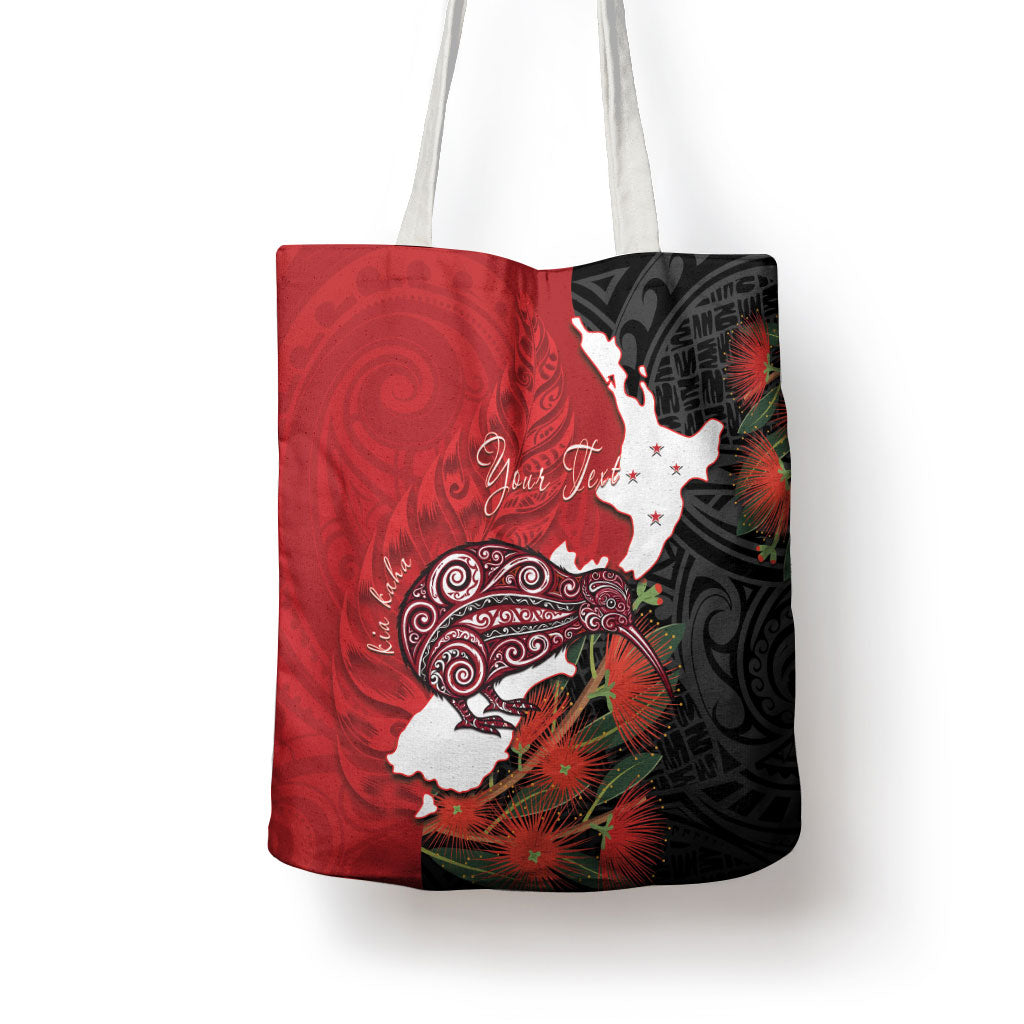 Kiwi New Zealand Personalised Tote Bag NZ Map Pohutukawa Fern Maori Pattern LT22 - Polynesian Pride
