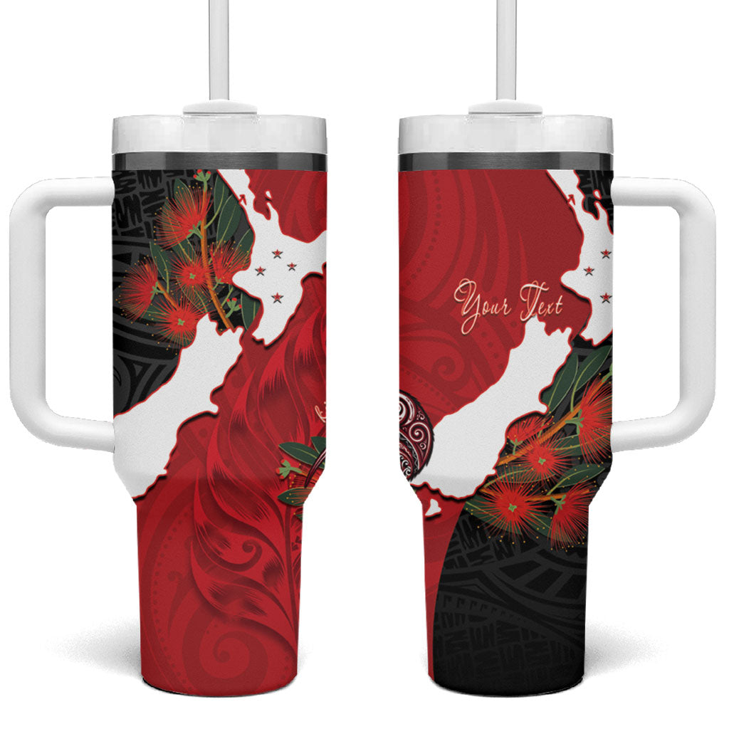 Kiwi New Zealand Personalised Tumbler With Handle NZ Map Pohutukawa Fern Maori Pattern LT22 One Size: 40 oz Red - Polynesian Pride