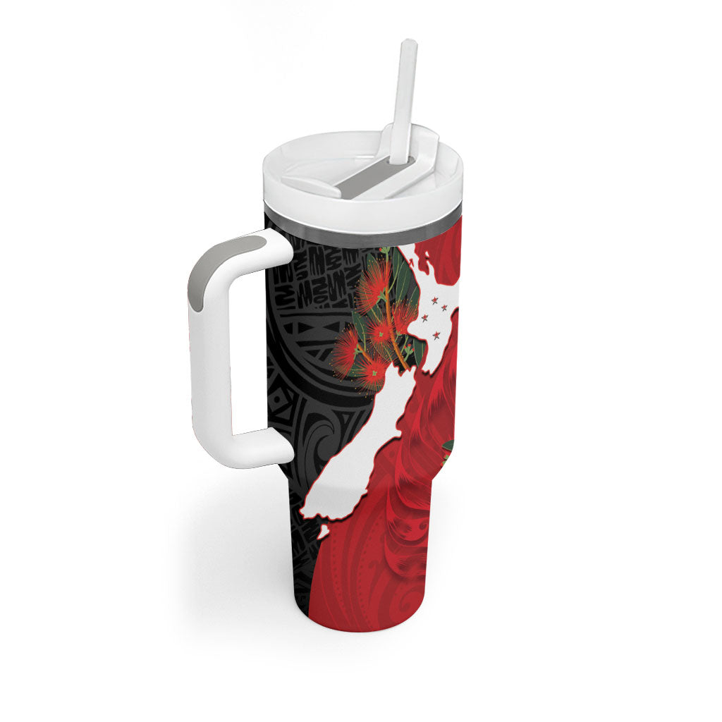 Kiwi New Zealand Personalised Tumbler With Handle NZ Map Pohutukawa Fern Maori Pattern LT22 - Polynesian Pride