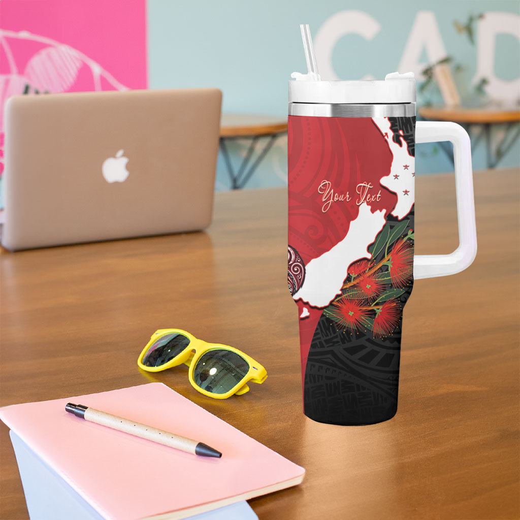 Kiwi New Zealand Personalised Tumbler With Handle NZ Map Pohutukawa Fern Maori Pattern LT22 - Polynesian Pride