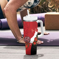 Kiwi New Zealand Personalised Tumbler With Handle NZ Map Pohutukawa Fern Maori Pattern LT22 - Polynesian Pride