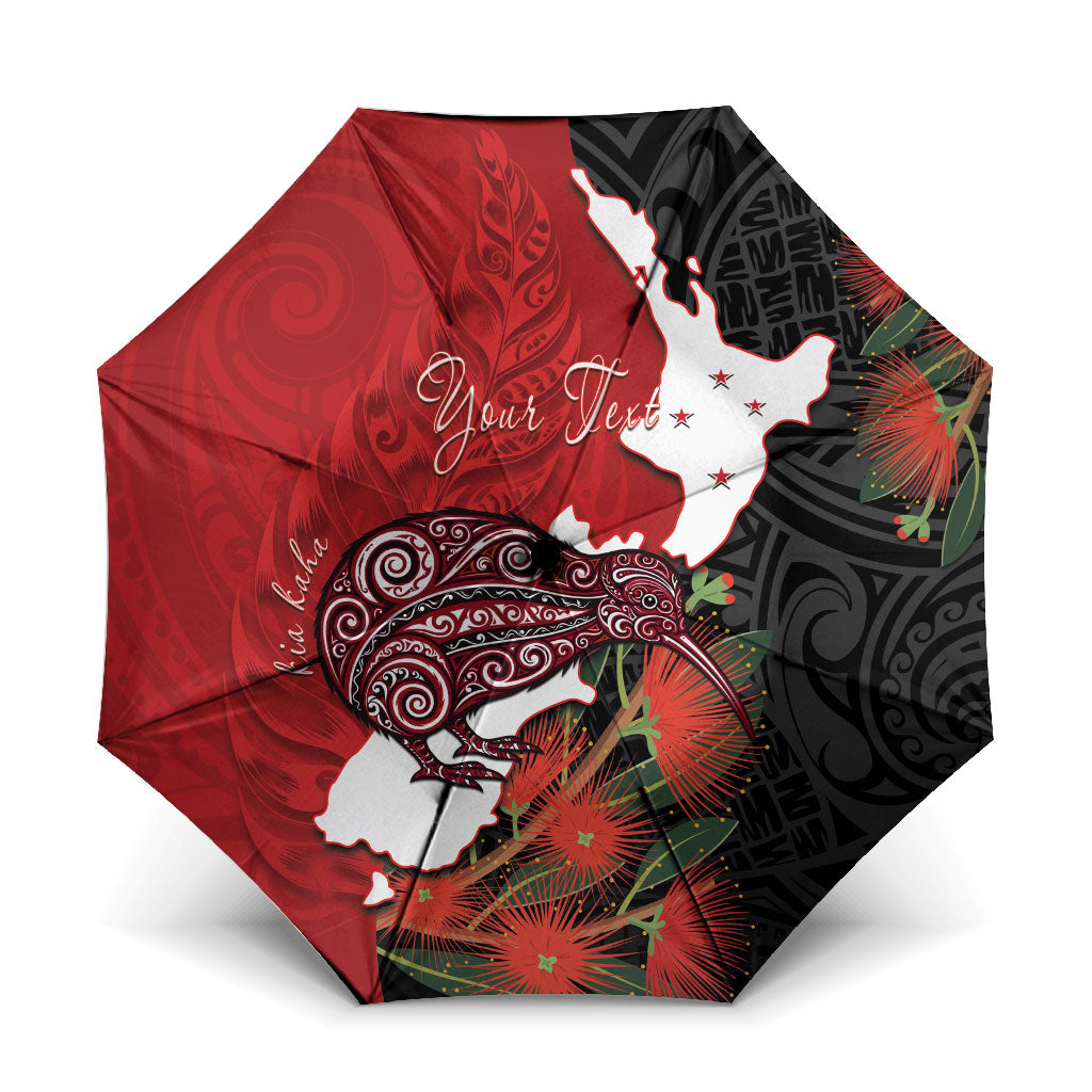 Kiwi New Zealand Personalised Umbrella NZ Map Pohutukawa Fern Maori Pattern LT22 One Size Folded 11.42 inch Opened Diameter 37.4 inch Red - Polynesian Pride