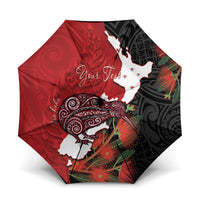 Kiwi New Zealand Personalised Umbrella NZ Map Pohutukawa Fern Maori Pattern LT22 One Size Folded 11.42 inch Opened Diameter 37.4 inch Red - Polynesian Pride