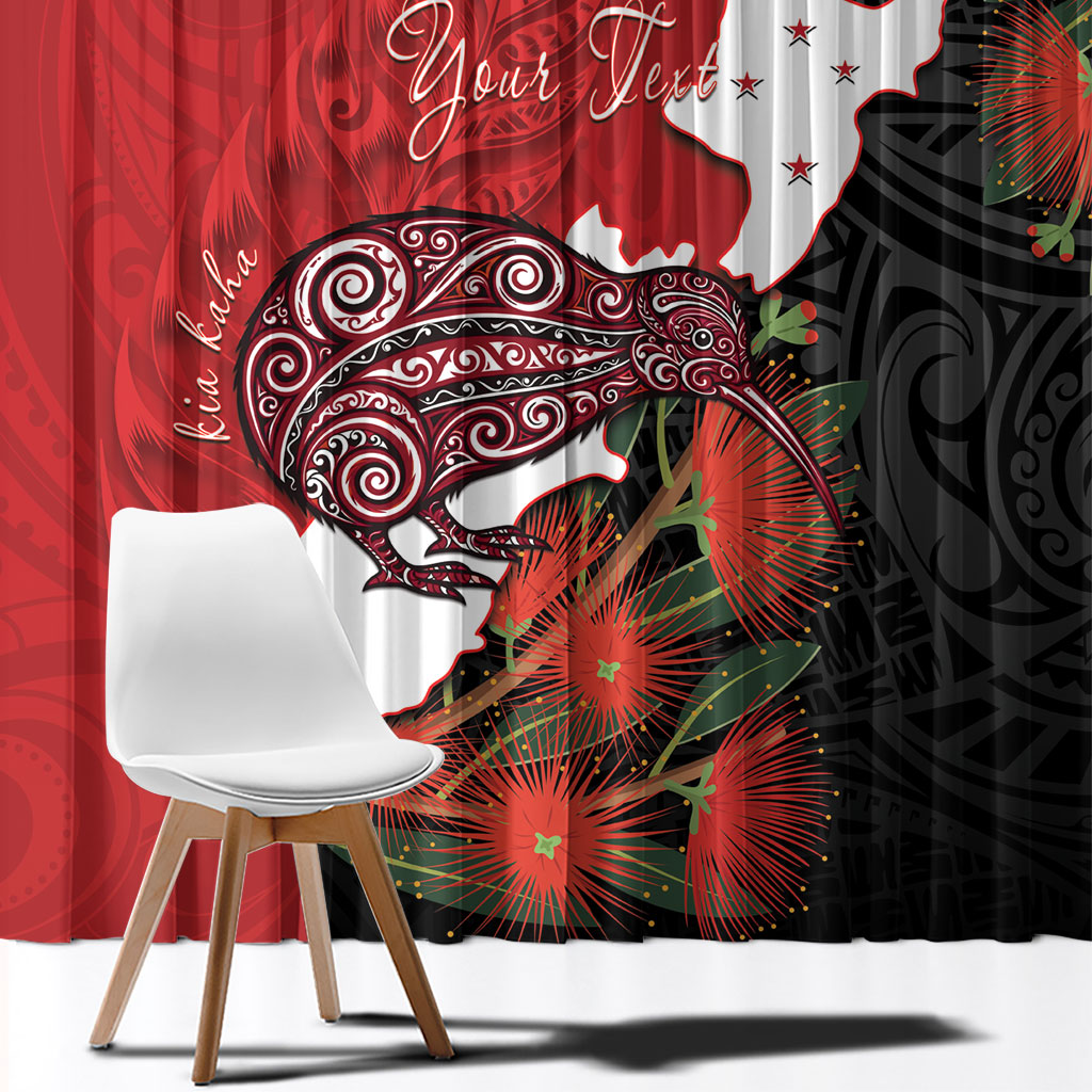 Kiwi New Zealand Personalised Window Curtain NZ Map Pohutukawa Fern Maori Pattern LT22 - Polynesian Pride