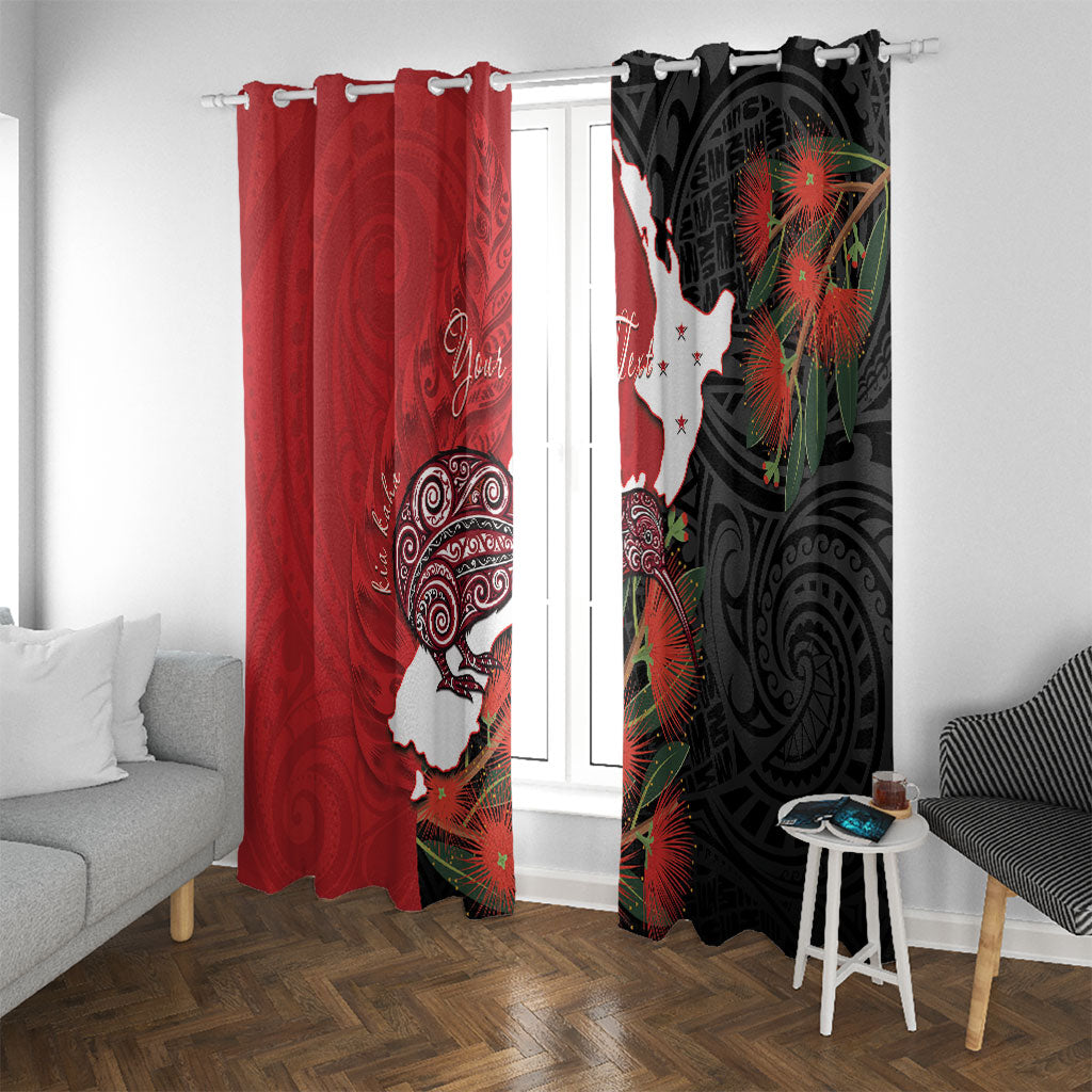 Kiwi New Zealand Personalised Window Curtain NZ Map Pohutukawa Fern Maori Pattern LT22 With Grommets Red - Polynesian Pride