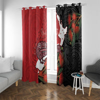 Kiwi New Zealand Personalised Window Curtain NZ Map Pohutukawa Fern Maori Pattern LT22 With Grommets Red - Polynesian Pride