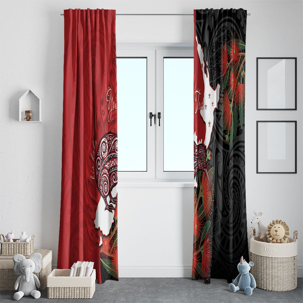 Kiwi New Zealand Personalised Window Curtain NZ Map Pohutukawa Fern Maori Pattern LT22 - Polynesian Pride