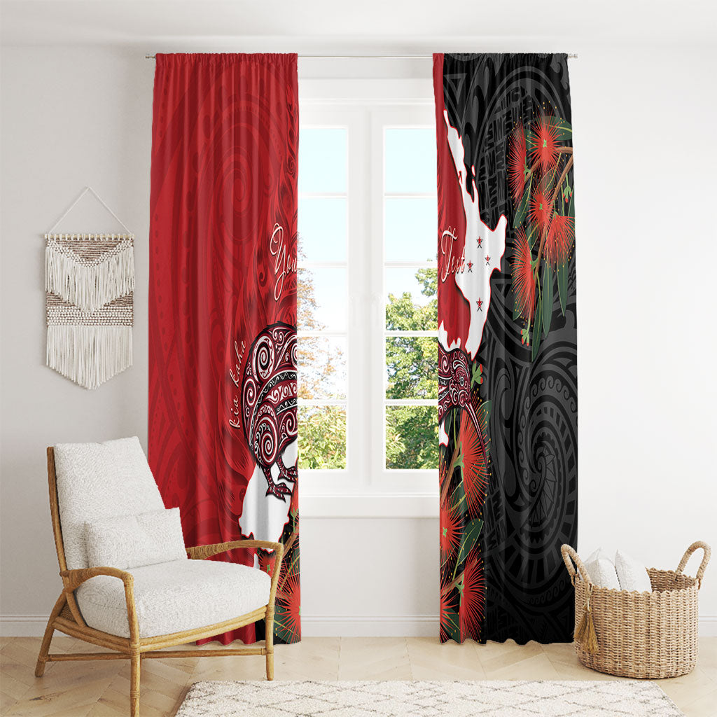 Kiwi New Zealand Personalised Window Curtain NZ Map Pohutukawa Fern Maori Pattern LT22 - Polynesian Pride