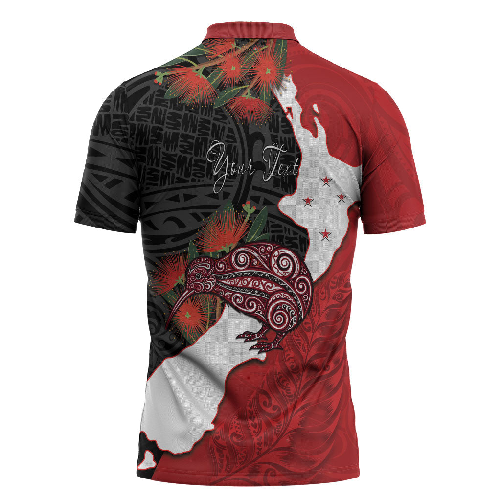 Kiwi New Zealand Personalised Zipper Polo Shirt NZ Map Pohutukawa Fern Maori Pattern LT22 - Polynesian Pride