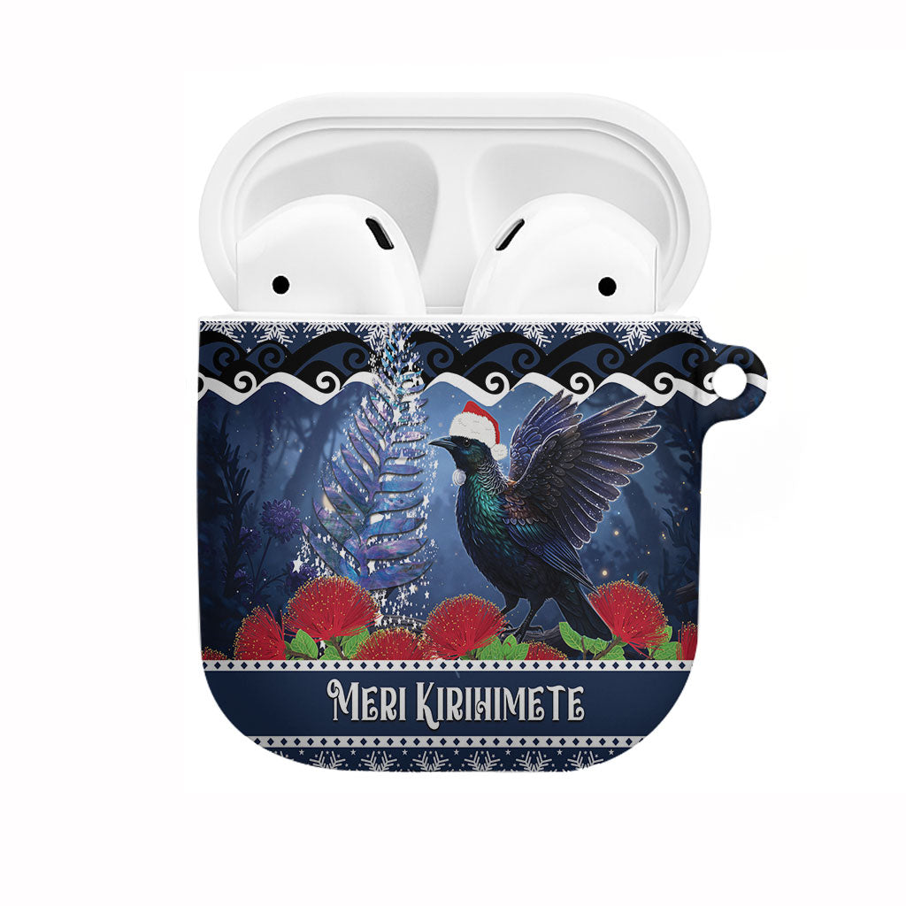New Zealand Tui Bird Christmas AirPods Case Pohutukawa Xmas Tree Meri Kirihimete LT22 Blue - Polynesian Pride